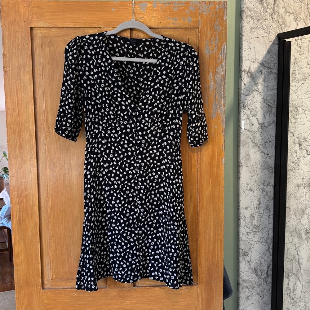 All Saints Navy Blue and White Mini Dress